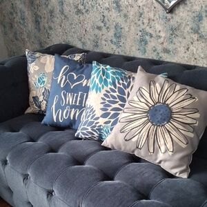 Blue and Gray Floral Accent Pillow Set